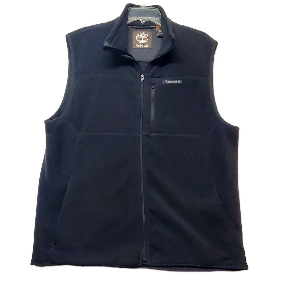 Timberland 2000s Men's Black Full Fleece Vest Size‎ L Zip Pockets